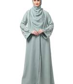 sleeves hand embrodery front open dubai style abaya with embroidered nida hijab