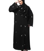 all over and hijab small flower embroidery front open abaya