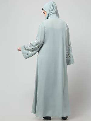sleeves hand embrodery front open dubai style abaya with embroidered nida hijab 2