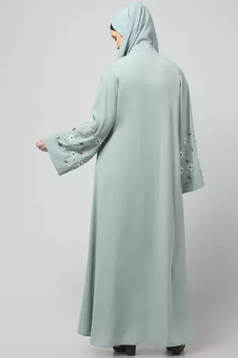 sleeves hand embrodery front open dubai style abaya with embroidered nida hijab