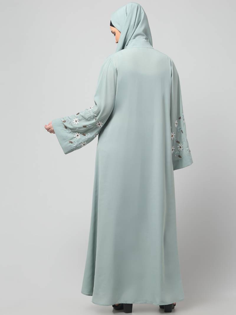 sleeves hand embrodery front open dubai style abaya with embroidered nida hijab