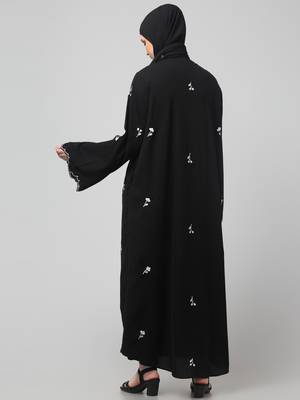 all over and hijab small flower embroidery front open abaya 2