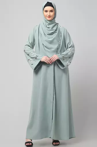 sleeves hand embrodery front open dubai style abaya with embroidered nida hijab