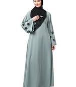 flowers embboidery at sleeve and hijab a line flare at bottom abaya with hijab