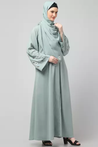sleeves hand embrodery front open dubai style abaya with embroidered nida hijab