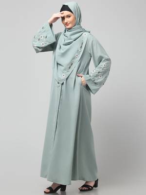 sleeves hand embrodery front open dubai style abaya with embroidered nida hijab 5