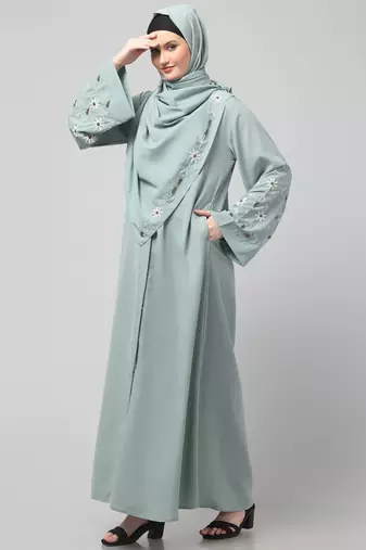 sleeves hand embrodery front open dubai style abaya with embroidered nida hijab