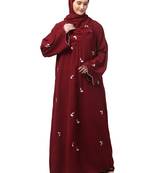 all over and hijab small flower embroidery front open abaya