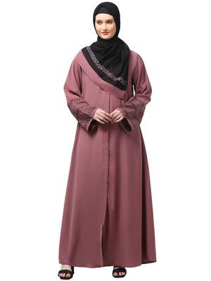 sleeves and hijab flowers and lines embroidry front open abaya 1