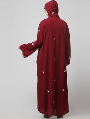 all over and hijab small flower embroidery front open abaya 2