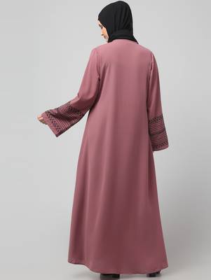 sleeves and hijab flowers and lines embroidry front open abaya 2