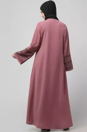 sleeves and hijab flowers and lines embroidry front open abaya