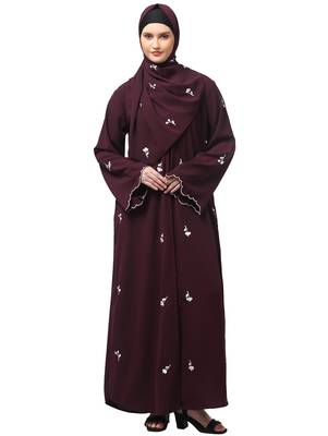 all over and hijab small flower embroidery front open abaya 1