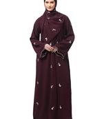 all over and hijab small flower embroidery front open abaya