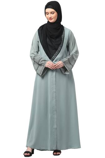 sleeves and hijab flowers and lines embroidry front open abaya