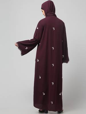 all over and hijab small flower embroidery front open abaya 2