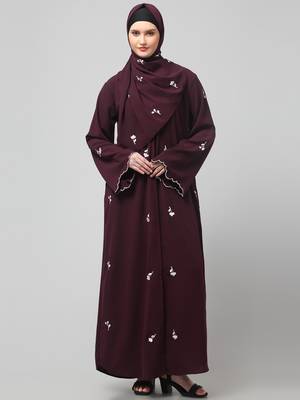 all over and hijab small flower embroidery front open abaya 3