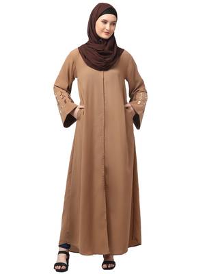 embroidery at sleeve 2 side pocket front open abaya 1