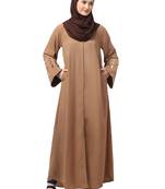 embroidery at sleeve 2 side pocket front open abaya