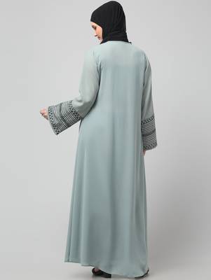 sleeves and hijab flowers and lines embroidry front open abaya 2