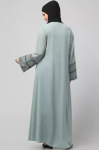 sleeves and hijab flowers and lines embroidry front open abaya