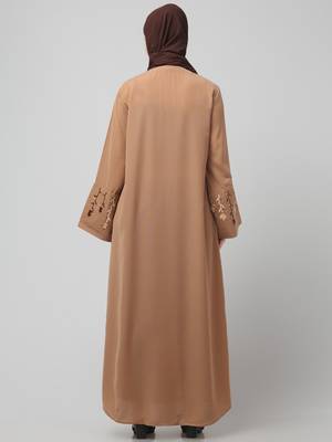 embroidery at sleeve 2 side pocket front open abaya 2