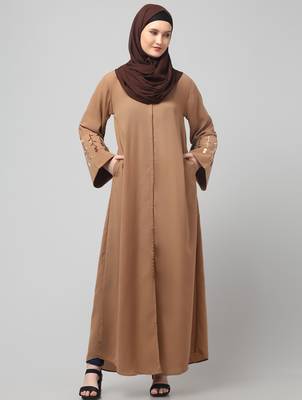 embroidery at sleeve 2 side pocket front open abaya 3