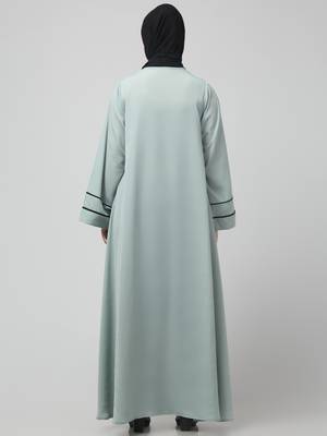 front open with zip contrast piping at front and sleeves matt nida abaya with hijab 2