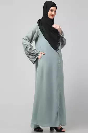 sleeves and hijab flowers and lines embroidry front open abaya