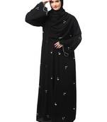 all over and hijab small flower embroidery front open abaya