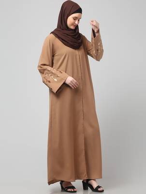 embroidery at sleeve 2 side pocket front open abaya 4