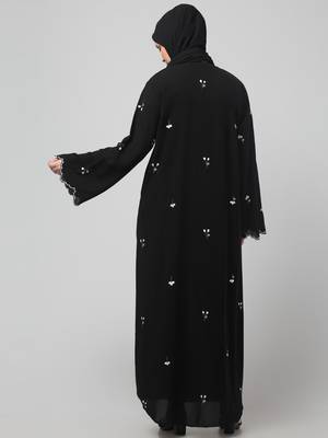 all over and hijab small flower embroidery front open abaya 2