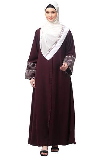 sleeves and hijab flowers and lines embroidry front open abaya