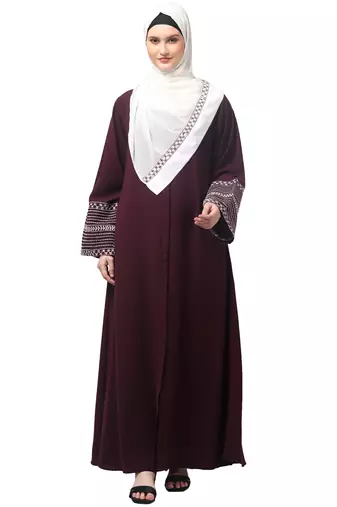 sleeves and hijab flowers and lines embroidry front open abaya