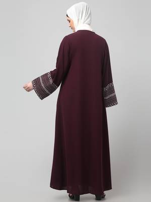 sleeves and hijab flowers and lines embroidry front open abaya 2