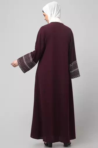 sleeves and hijab flowers and lines embroidry front open abaya