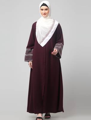 sleeves and hijab flowers and lines embroidry front open abaya 3