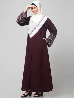 sleeves and hijab flowers and lines embroidry front open abaya 5
