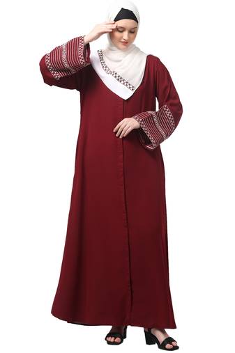 sleeves and hijab flowers and lines embroidry front open abaya