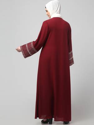 sleeves and hijab flowers and lines embroidry front open abaya 2