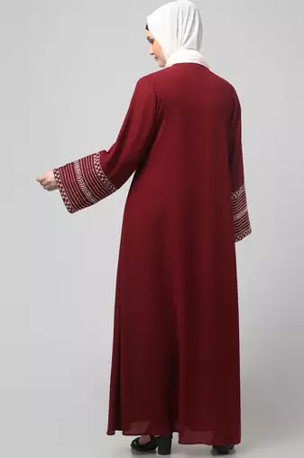 sleeves and hijab flowers and lines embroidry front open abaya