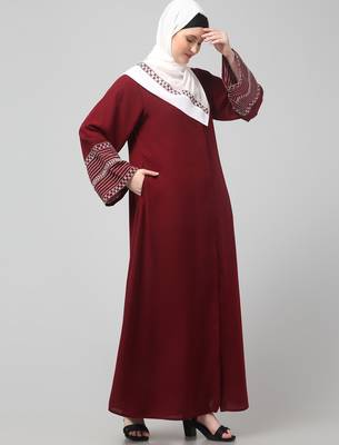 sleeves and hijab flowers and lines embroidry front open abaya 4