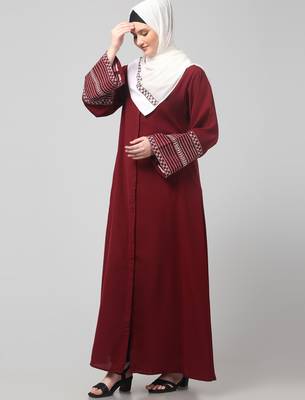 sleeves and hijab flowers and lines embroidry front open abaya 5