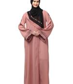 sleeve and contrast hijab embroidered front open abaya