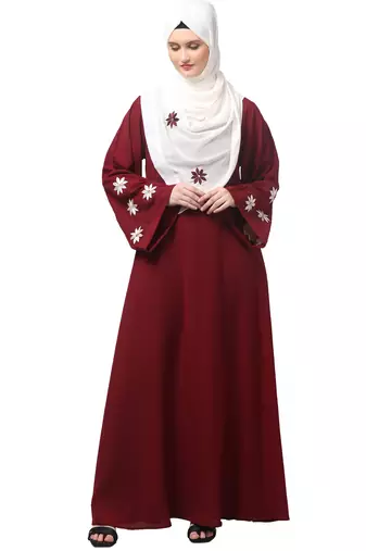 flowers embboidery at sleeve and hijab a line flare at bottom abaya with hijab