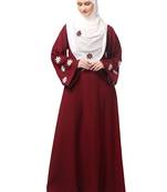 flowers embboidery at sleeve and hijab a line flare at bottom abaya with hijab