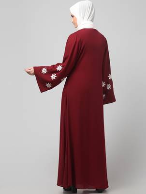 flowers embboidery at sleeve and hijab a line flare at bottom abaya with hijab 2