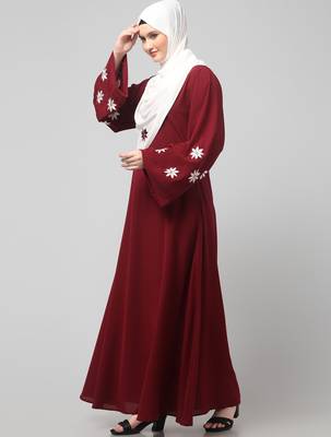 flowers embboidery at sleeve and hijab a line flare at bottom abaya with hijab 5