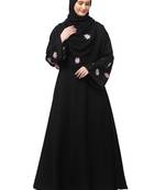 flowers embboidery at sleeve and hijab a line flare at bottom abaya with hijab