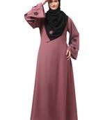 flowers embboidery at sleeve and hijab a line flare at bottom abaya with hijab